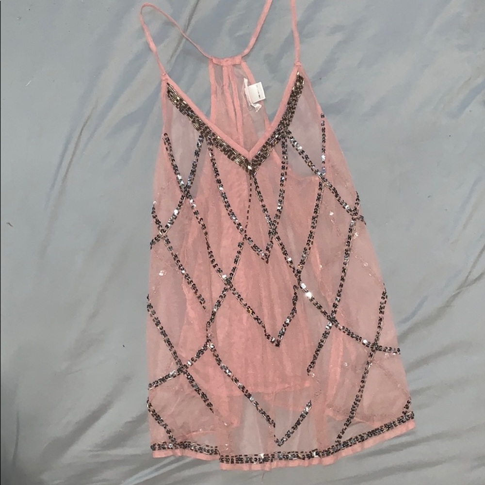 Sheer and sequined blush tank top